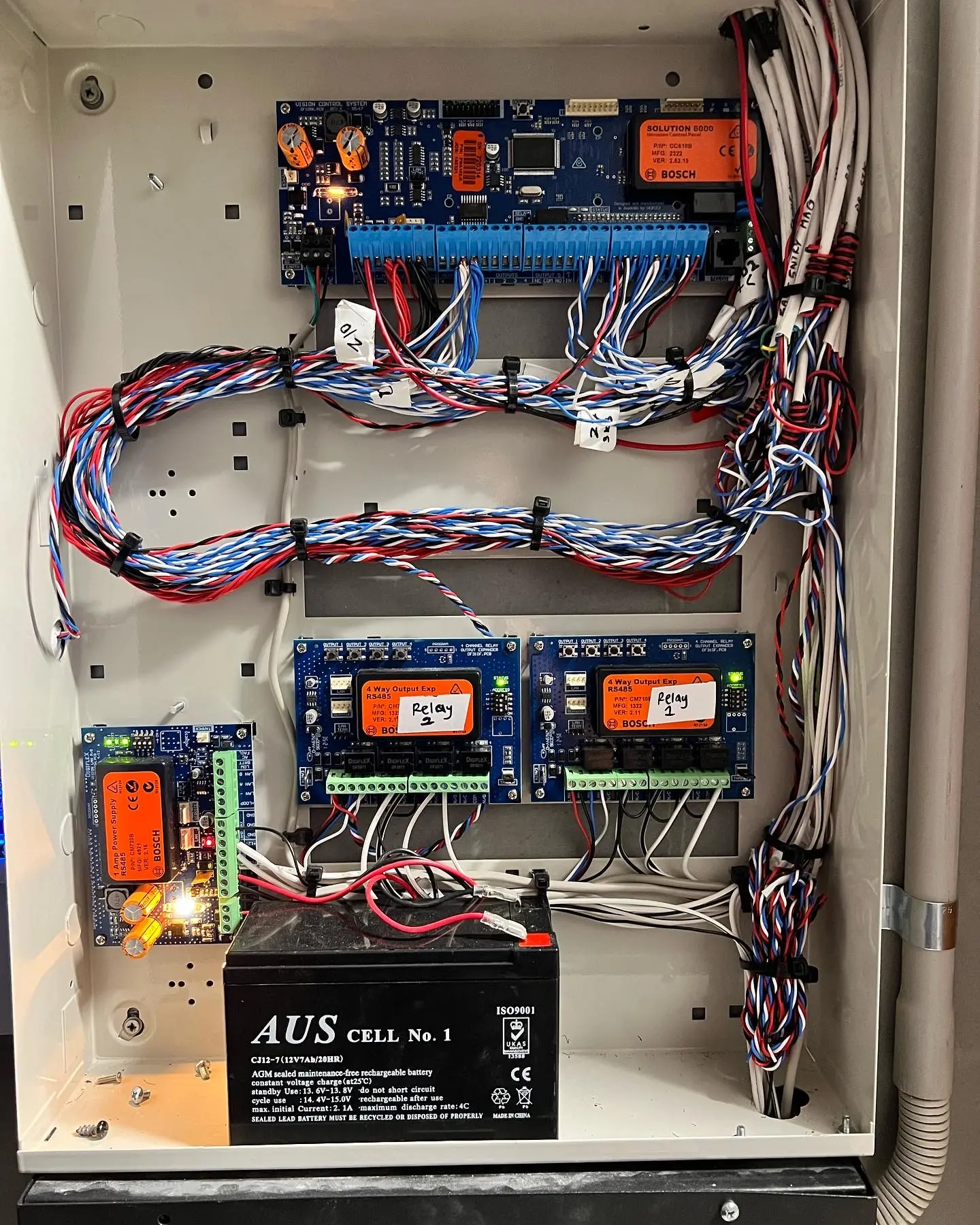 Neatly wired commercial alarm control panel
