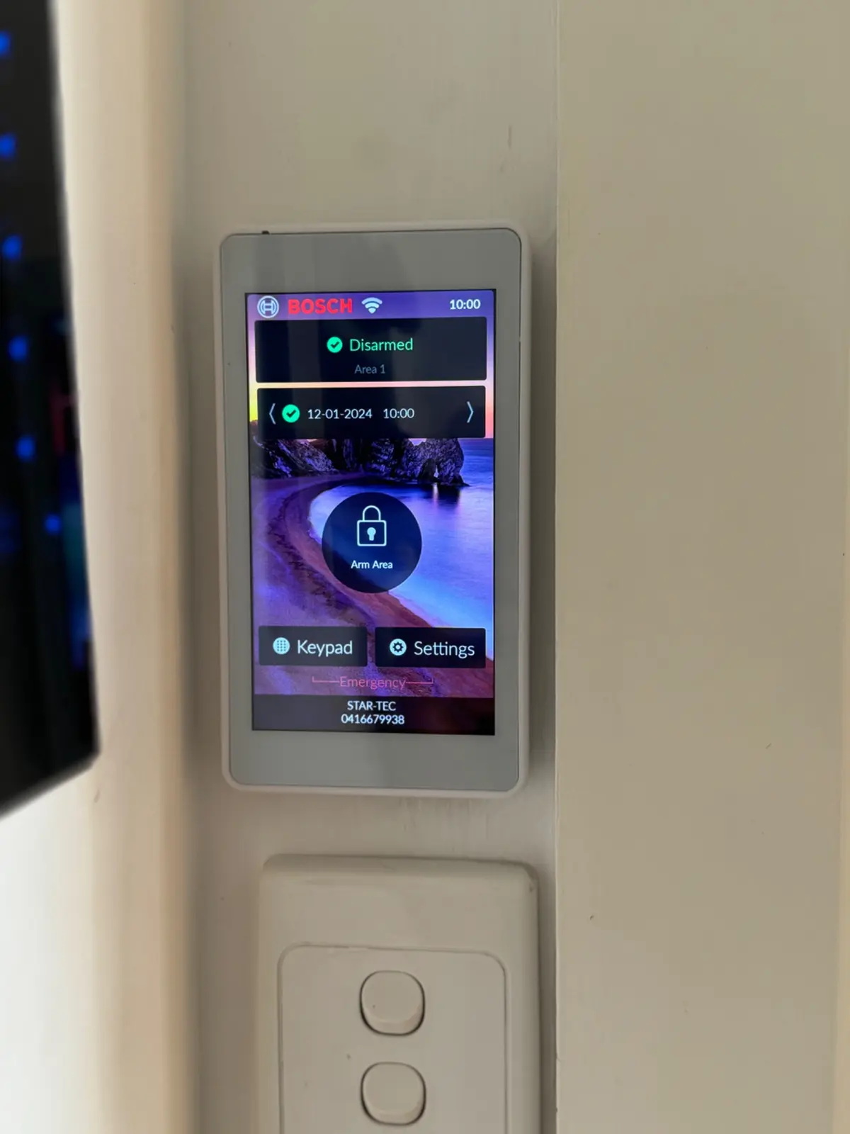 Bosch touchscreen alarm keypad installed by STAR-TEC in Wollongong